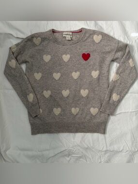 Christian Siriano 100% cashmere Grey Heart-Pattern Crewneck Sweater